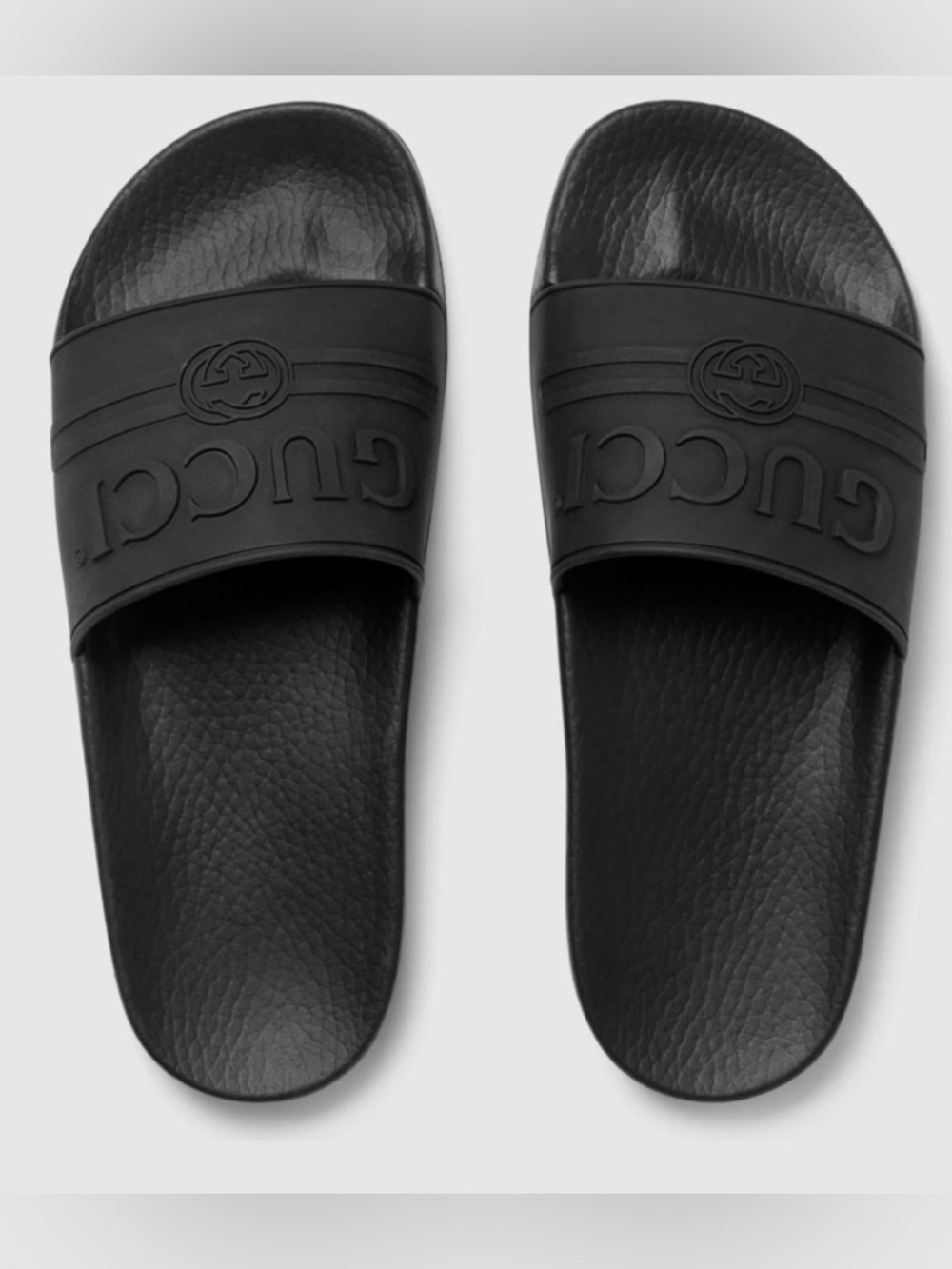 Gucci Logo Rubber Slides Sandals Size 5 Black Lounge Streetwear Edgy Comfy